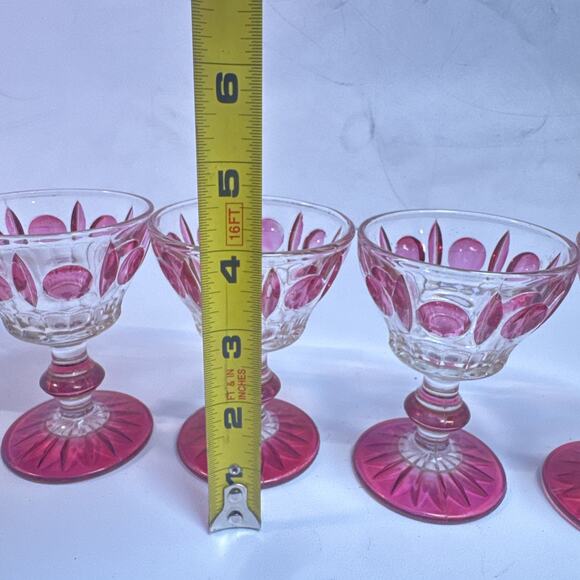 Vtg 1950s Indiana Colony Classique Clear Ruby Flash Small Glasses 4” Set Of 6 - Picture 6 of 7